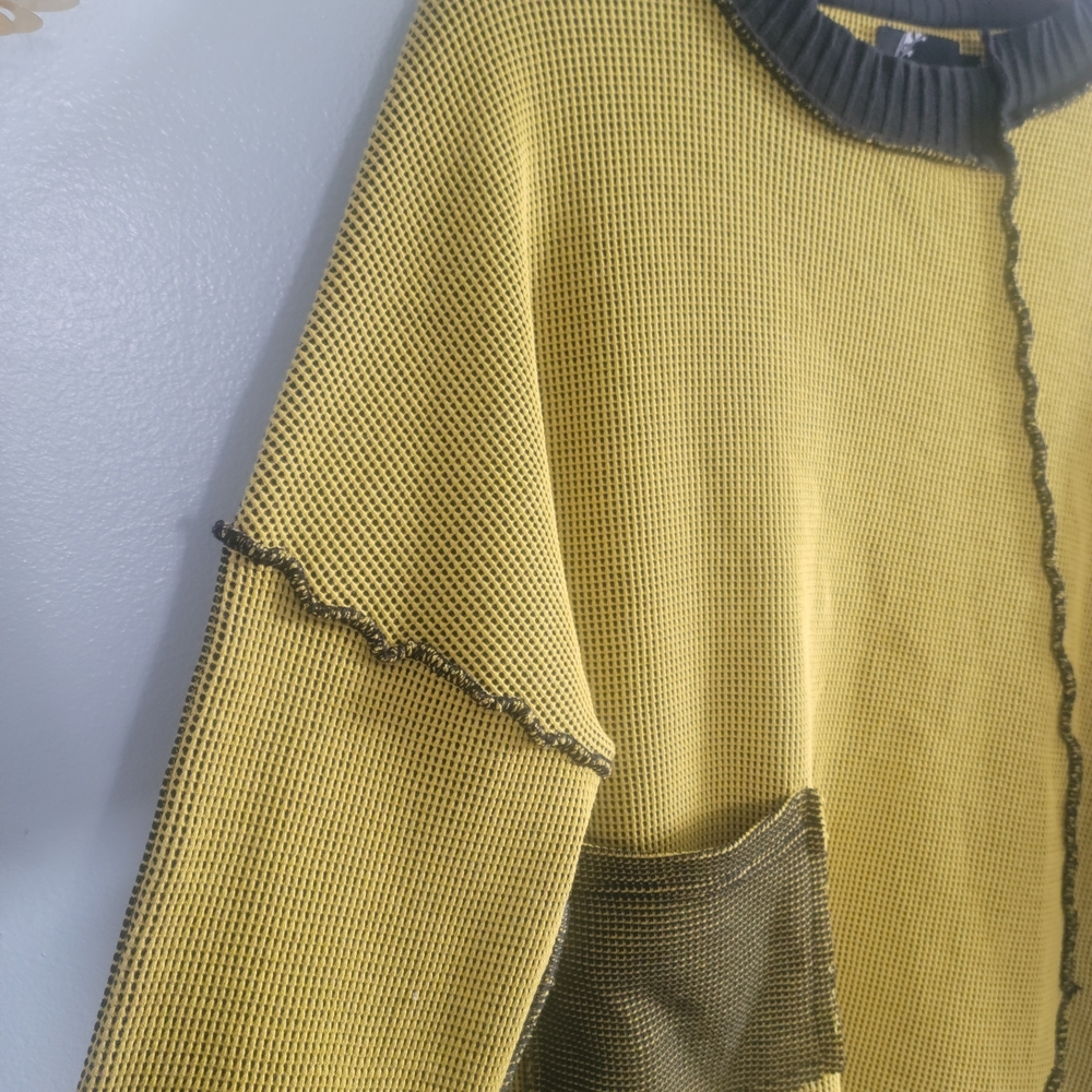 FENINI Patch Waffle Knit Reversed Seam Detail Sweater Size S Lagenlook Oversized - Picture 7 of 10